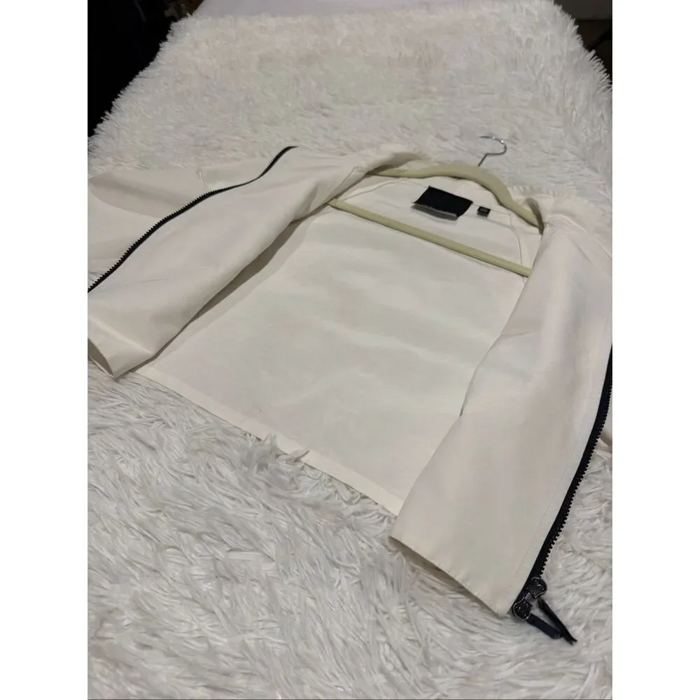 Carlisle Cotton Cupro Crop Zip Jacket in White Size 8